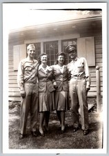 Vtg B&W Snapshot Soldiers & Women Outdoor Gathering 1940s