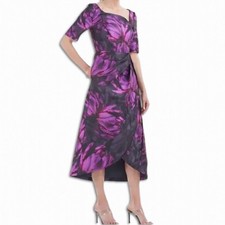 Kay Under Midi Dress Tallulah Tea-Length Zip Closure Pockets Black Purple 4 NWOT