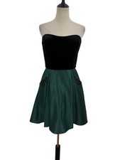 Y2K Blondie Nites Black Velvet Green Satin Cocktail Dress Sz 9 Holiday NYE Party