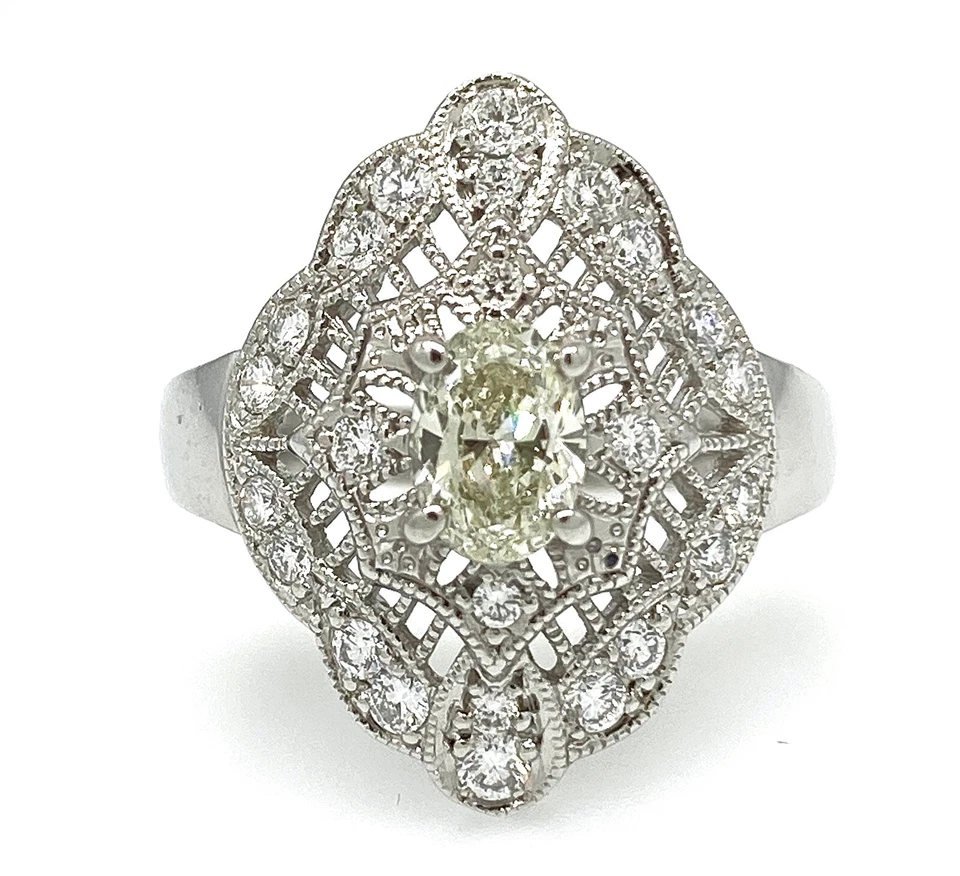 Anillo de filigrana ovalado con forma de naveta de diamantes en platino - HM2153SS