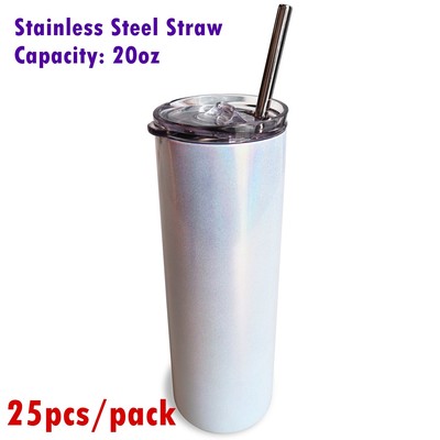 25pcs 20oz Sublimation Straight Glitter Sparkling Stainless Steel Skinny Tumbler