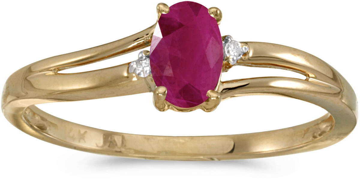 14k Yellow Gold Oval Ruby And Diamond Ring (CM-RM1992X-07 14k Yellow Gold Oval Ruby And Diamond Ring (CM-RM1992X-07
