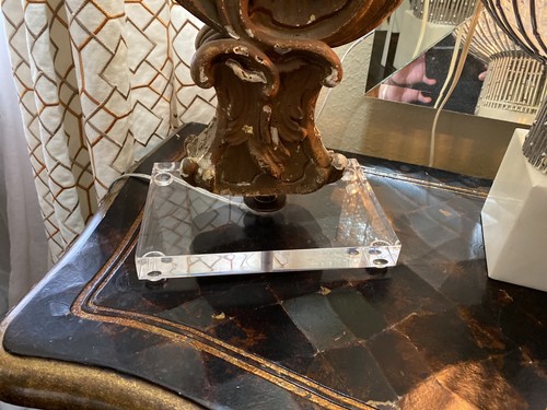 19th Century Italian Carved and Gilt Wood Fragment Lamp CUSTOM Lucite Base - Picture 5 of 12