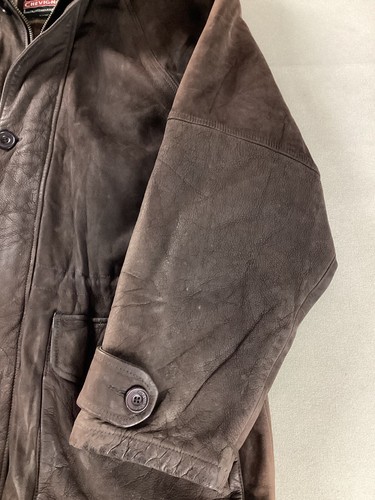 Chevignon Leather Field Coat Calfskin Nubuck Blanket Lined Brown Size XL - Picture 12 of 24