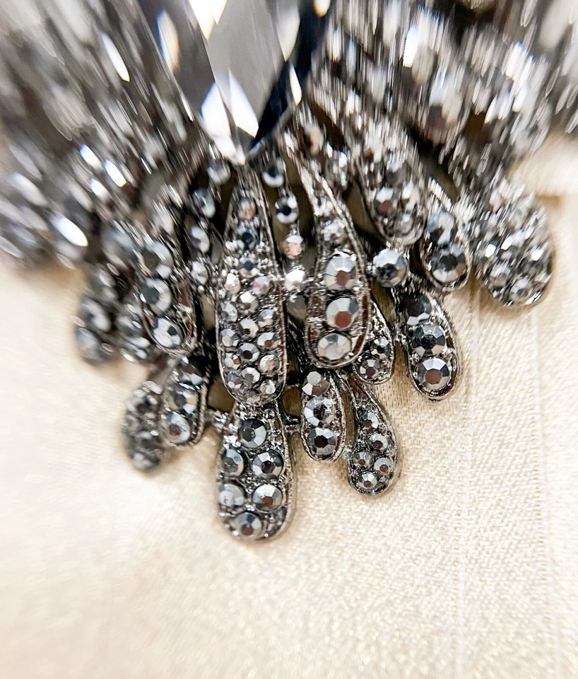 Beige Bow Tie, Formal Event Necktie, Black Crystal Tie, Adjustable Necktie - Image 3 of 4