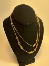 Sarah Coventry Necklace Retro Vintage Gold Tone with Amber Colored Beads 32 inch