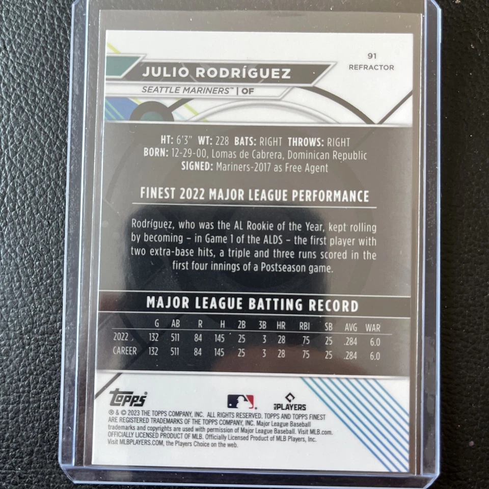 2023 Topps Finest Refractor Julio Rodriguez #91 Seattle Mariners - Image 2 of 2