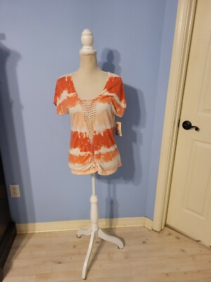 Mudd Size Medium Blouse Womens Orange Short Sleeve Vneck 