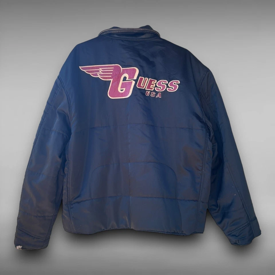 罕见 Guess USA 复古骑手风格双面真皮夹克男式 XL 码 — 第 4/4 张图片