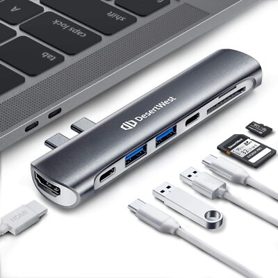 USB C Hub 7-2 Data Hub Thunderbolt 3 USB C 100W PD HDMI Adapter for MacBook Pro