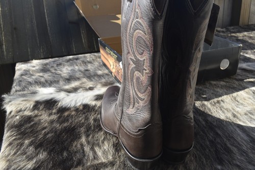 Old West Men's 10 Western Cowboy Boots Leather Stitching Brown 18137 - Picture 7 of 10