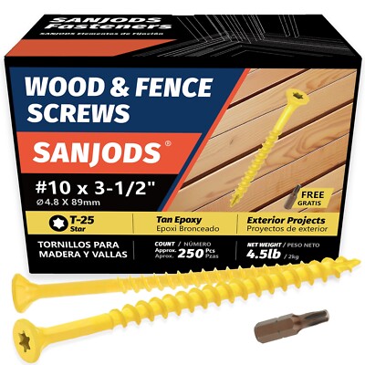 #10 x 3-1/2'' Deck Screws (4.5lb Box) -Epoxy Coated Rust-Resistant Tan Torx Drive