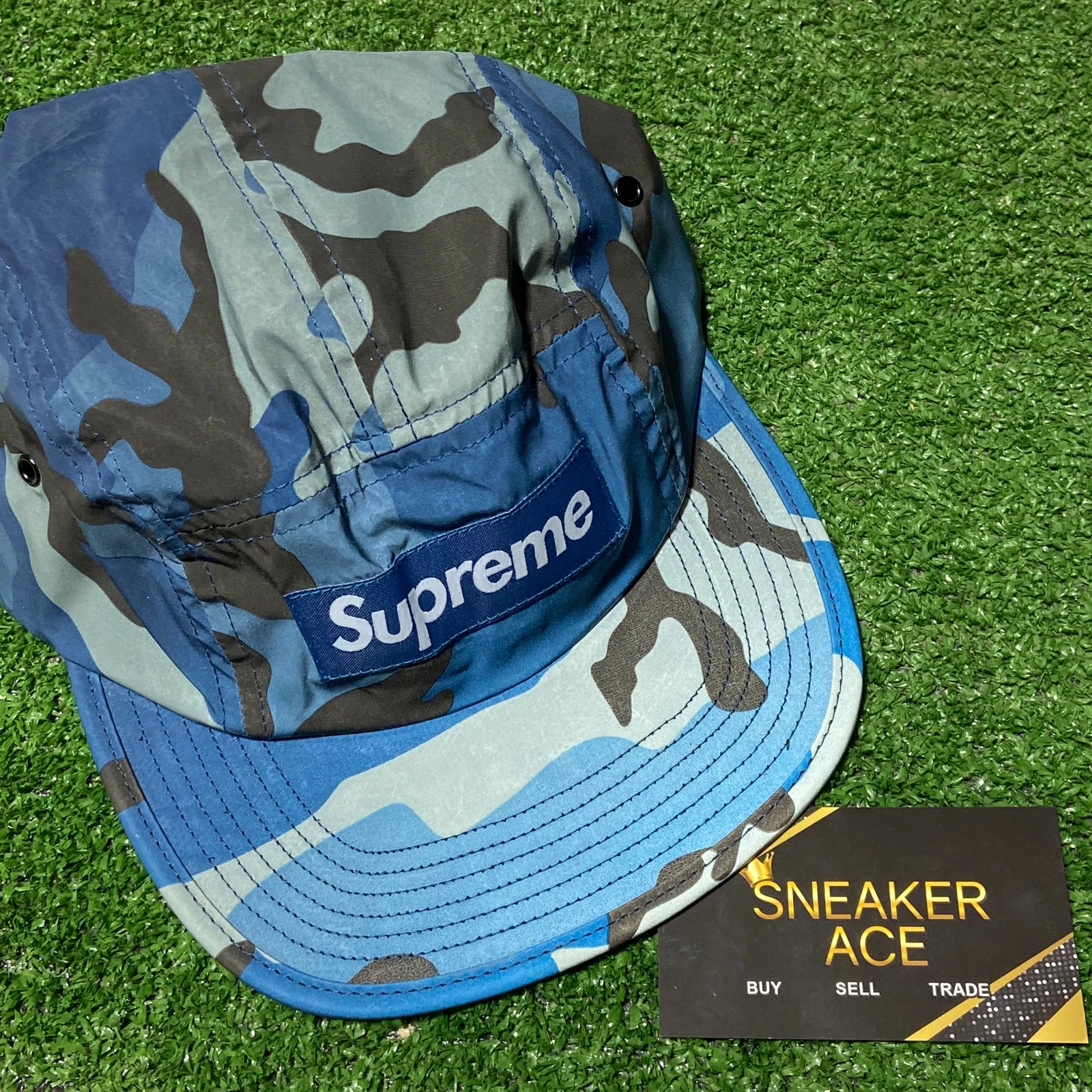 Casquette de camp réfléchissante camouflage Supreme Tiger bleue