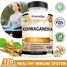 Organic Ashwagandha 2,100 mg w/ Black Pepper - Stress Relief, Mood Enhancer