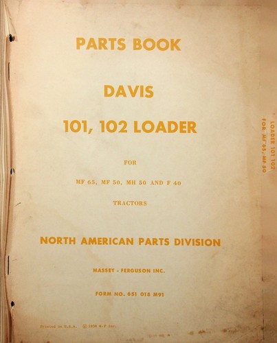 1958 Massey Ferguson Davis 101, 102 Lader Teilebuch - E15-F