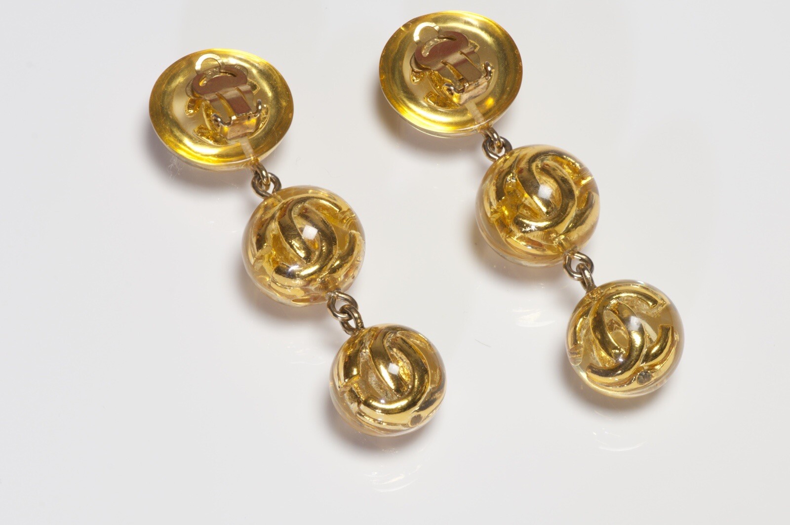 CHANEL Paris 1990’s Long CC Yellow Lucite Ball Drop E… Gem