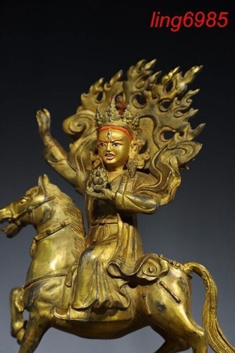 Budismo Tíbet bronce Dorado Paseo a caballo Mahakala Deidad Irada Estatua de Buda - Imagen 7 de 9