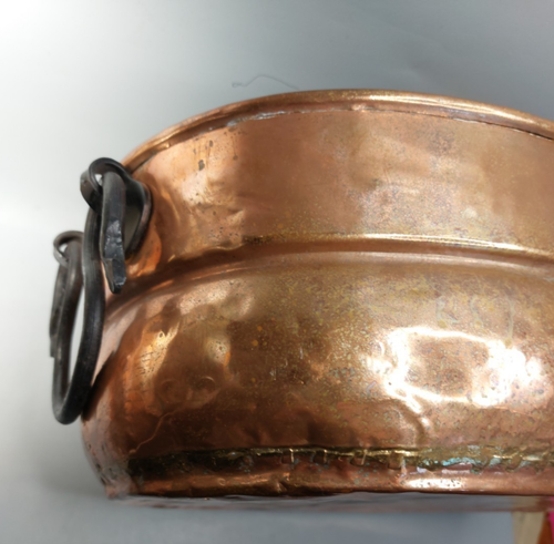Vintage Rustic Hand Forged Hammered Copper Cauldron Cast Iron Handles 14x11 Pot - Picture 17 of 24