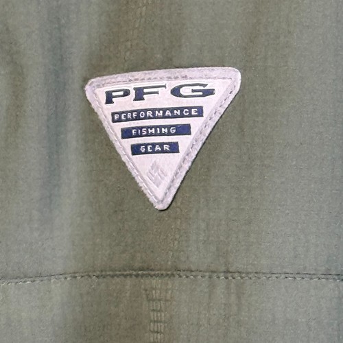 Columbia PFG Tamiami Embroidered Wolf Shirt Military Green Omni Dry Fishing - Picture 5 of 11