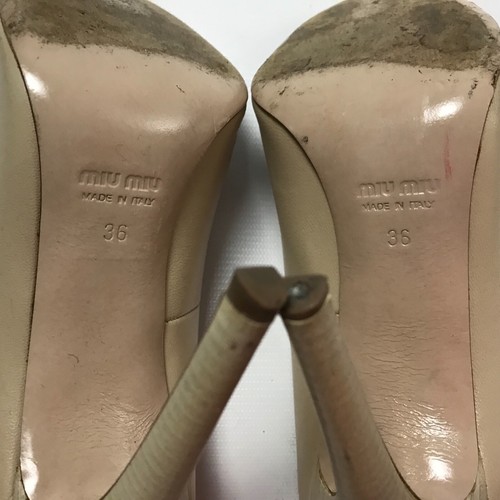 Miu Miu Womens Round Toe Pumps Nude Leather Heels Size 36 6 Beige Solid - Picture 7 of 7