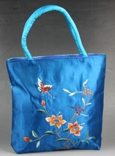 Chinese 100 Handmade Embroidery silk handbag: flower butterfly