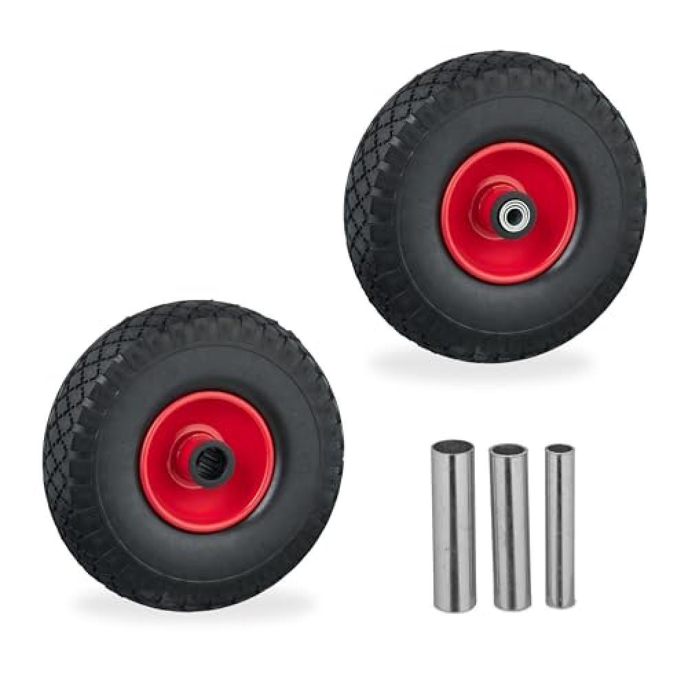 (TG. 3.00-4) Relaxdays Ruota per Carriola 3.00-4, Set 2 Gomme Piene Antiforatura