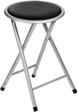 Folding Round Stool Metal Frame Portable Soft Padded Seat Space Saving Kitchen