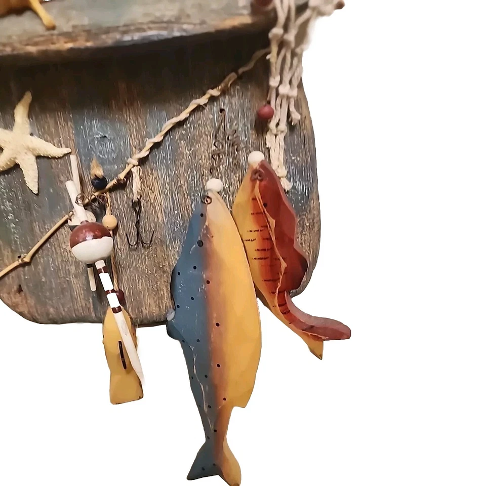 Cesta señuelo de pesca madera gancho azul decoración de pared colgante para hombre Foto 4 de 4