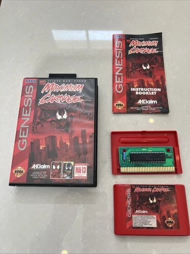 SpiderMan and Venom Maximum Carnage Sega Authentic Red Cart CIB w Manual Tested