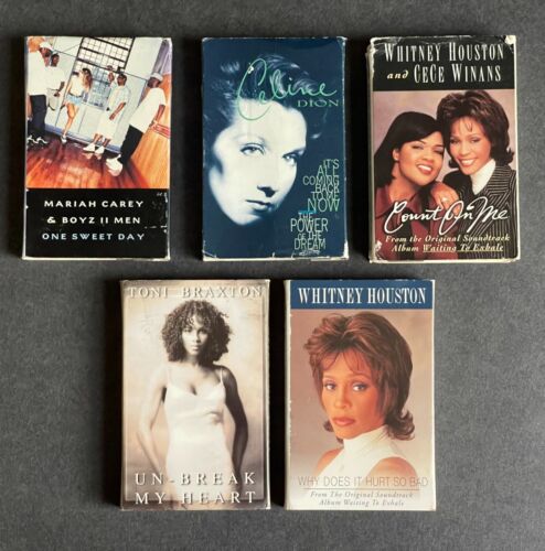 Vintage 5 Cassette Tapes : Celine Dion, Whitney Houston, Mariah Carey, Braxton