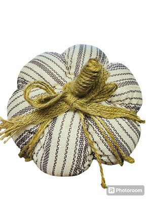 Vintage Handmade Plush Fabric Pumpkin Thanksgiving Decoration 8x8  with Stem
