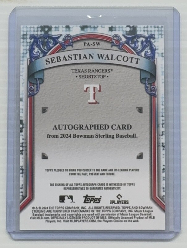 2024 Bowman Sterling Sebastian Walcott Prospect Auto PASW Rangers (B