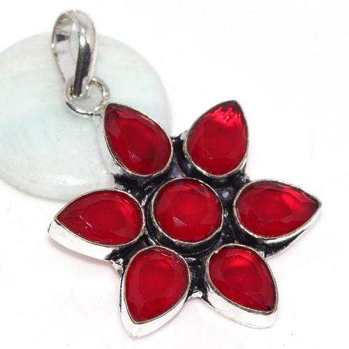 Red Onyx 925 Silver Plated Gemstone Pendant 1.7" Aesthetic Jewellery MJ