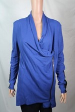 Nwt Fifteen Twenty Womens Drape Faux Leather Patch Jacket Blue  - Size M