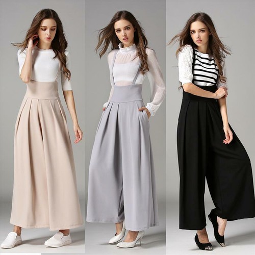 Overall Women Dress Pleat High Waisted 