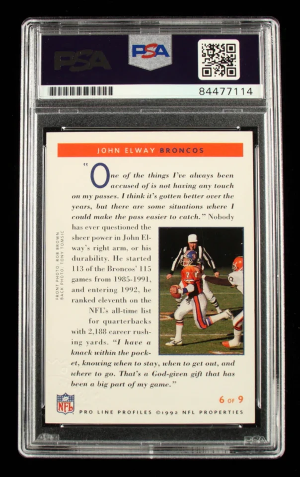 John Elway 1992 Pro Line Profiles Autographs #231 - Autograph Graded PSA 7 - Image 2 of 2