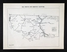 1900 Stagecoach Map California Del Norte Siskiyou County Cresent City Shasta Spr