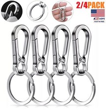 2/4PCS Keychain Key Ring Carabiner Clip Keyring Chain Fob Holder Silver Metal