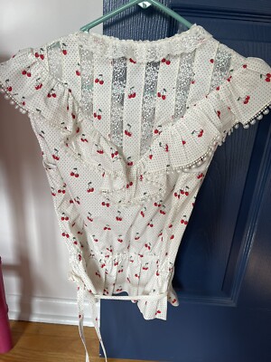 トップス MARC JACOBS IVORY CHERRY VICTORIAN TOP S Marc Jacob's Victorian Cherry Top Nwt $295 | eBay