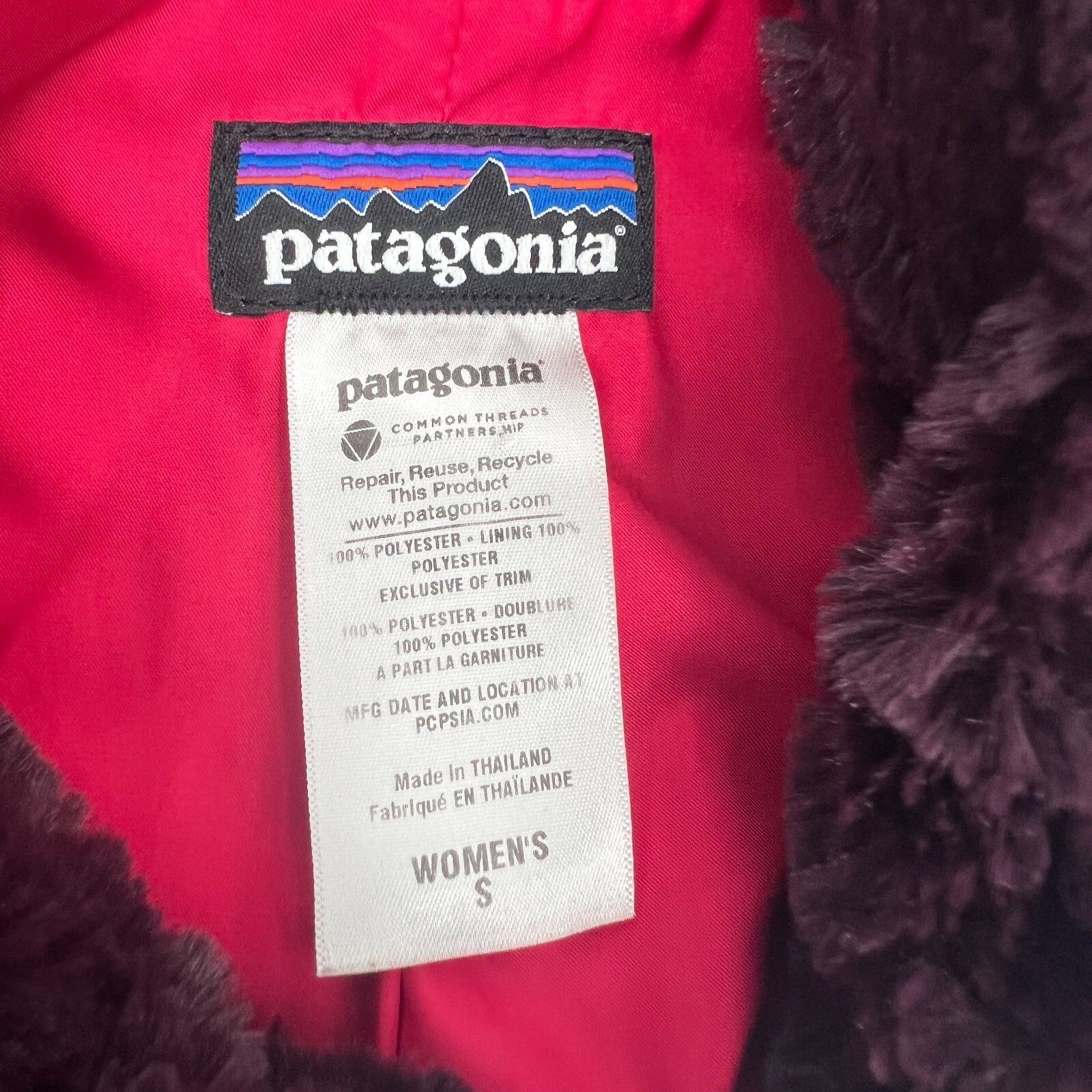 PATAGONIA Women's Size S Plum Purple Pelage Textured Sherpa Faux Fur Lined Vest