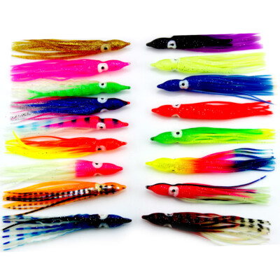 20-Pack Octopus Squid Skirt Fishing Lures - 12 Inch/30cm Soft Plastic Saltwater Trolling Baits With Glowing Eyes