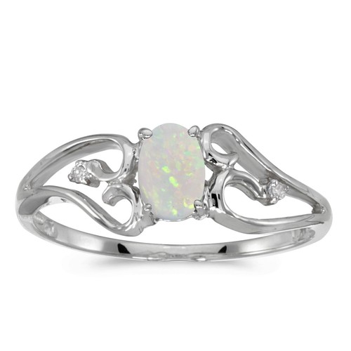 10k White Gold Oval Opal And Diamond Ring - Bild 1 von 2