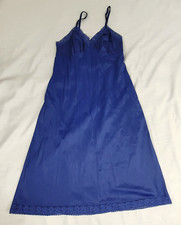 Vintage Vanity Fair Blue Slip Dress Nightgown Nylon Lace Trim 36 L