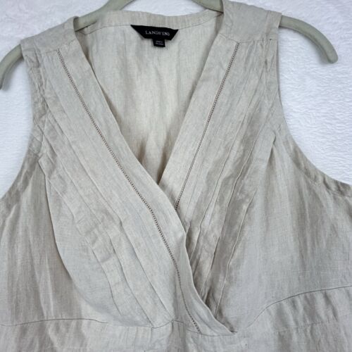 Lands End Sleeveless Linen Top 14P Pleated Crossover Summer Coastal Preppy - Picture 2 of 11