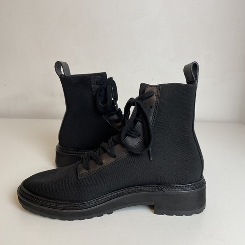 Loeffler Randall Brady Black Combat Boots Flat Stretch Knit Leather Ankle UK 5.5 - Picture 12 of 24