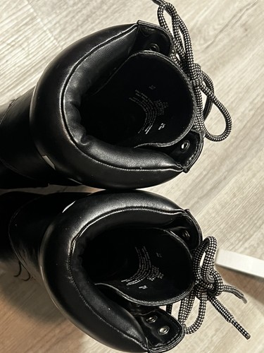 DKNY Black Lace Up Big Spelled-out Logo High Heel Platform Women Boots Sz US 9 M - Picture 8 of 17