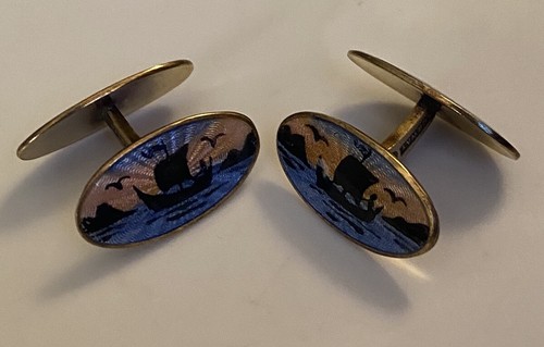Vtg Signed David Anderson Silver Vermeil Norway Guilloche Reversible Cufflinks - Picture 13 of 24