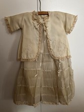 Vintage 50s Baby Christening Gown With Short Sleeved Wrap And Bonnet In Box