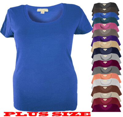 Junior Plus Size Scoop Neck Short Sleeve Cotton Blend Tee Shirt Top 1XL ~ 3XL