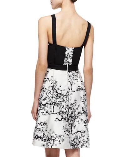 $798 DVF Jayme Wool Silk Black White Floral Corset Cut-Out Cocktail Dress Sz 6 S - Picture 2 of 7
